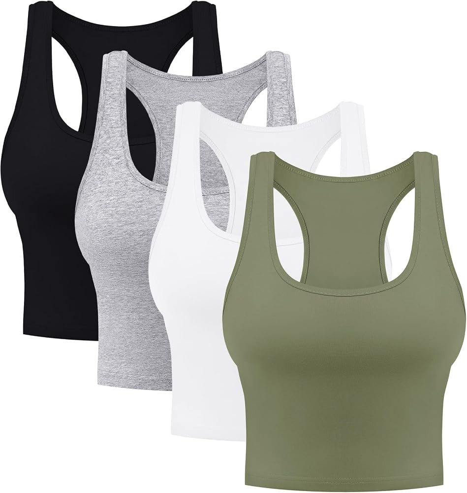 4 Pieces Women's Crop Tops Cotton Basic Tank Tops Racerback Sleeveless Sports Workout Crop Tank T... | Amazon (US)