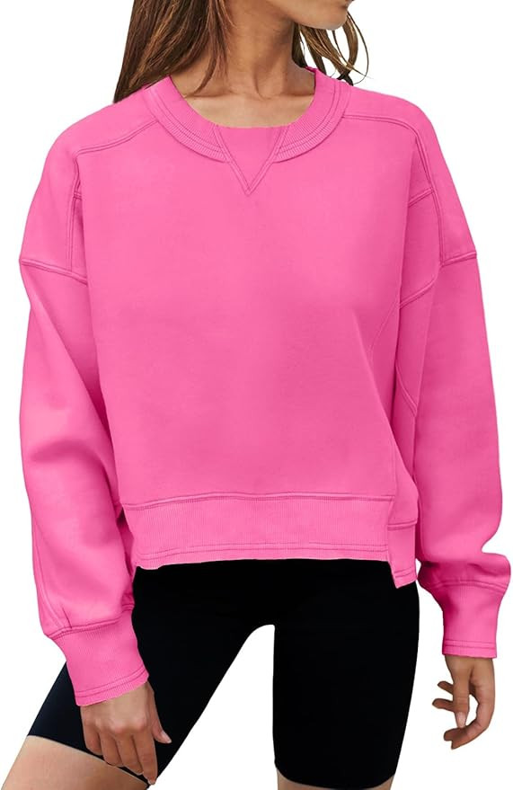 MEROKEETY Women's 2023 Crewneck Crop Sweatshirts Long Sleeve Fashion Athletic Workout Pullover To... | Amazon (US)