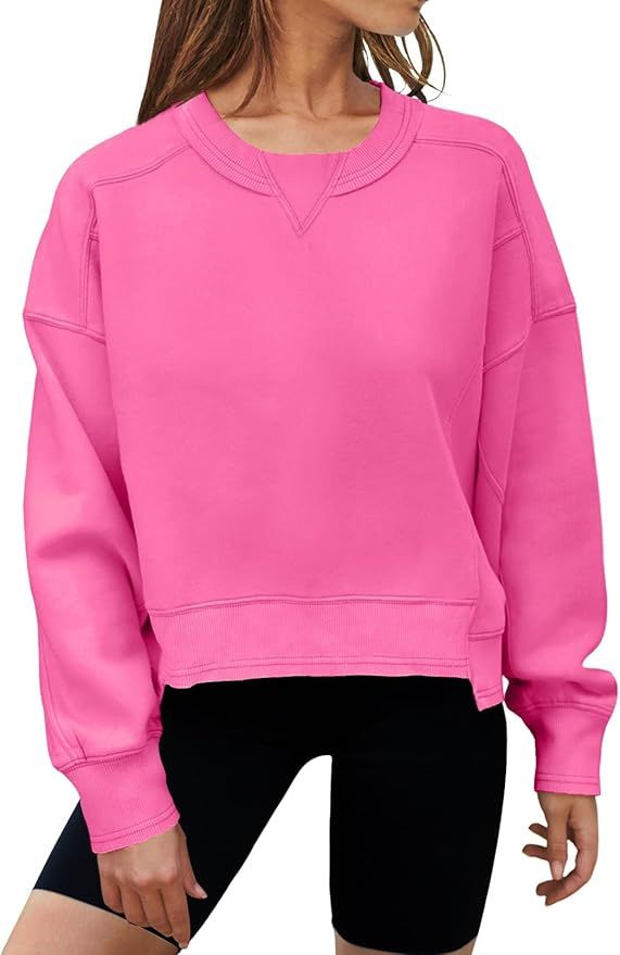 MEROKEETY Women's 2023 Crewneck Crop Sweatshirts Long Sleeve Fashion Athletic Workout Pullover To... | Amazon (US)