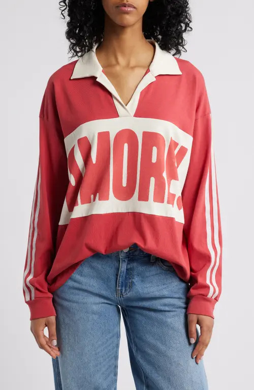 Daydreamer Amore Stripe Cotton Graphic Rugby Shirt in Washed Scarlet at Nordstrom, Size X-Small | Nordstrom