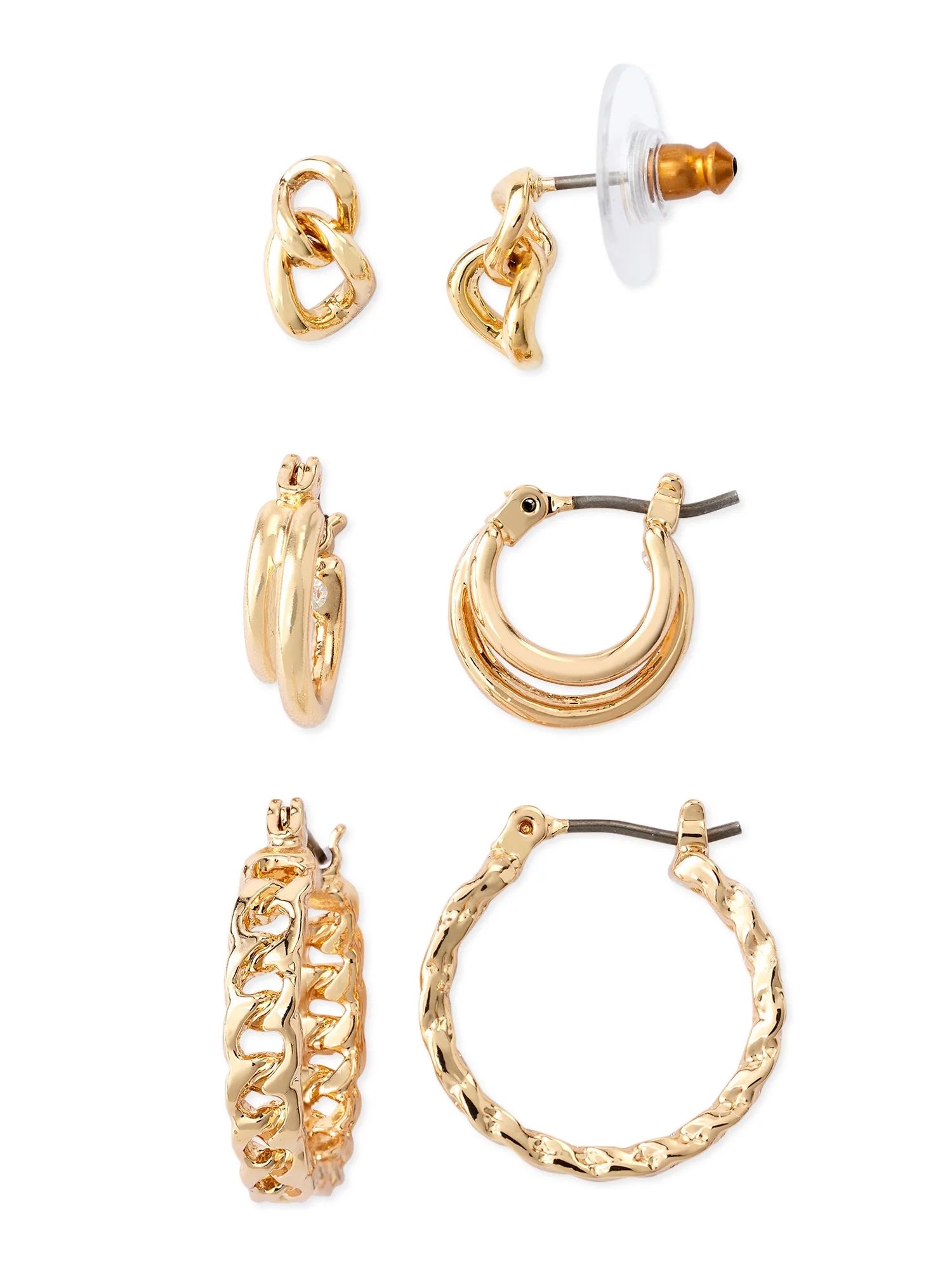 Sofia Jewelry by Sofia Vergara Women's Gold Tone Hoop Earrings, Set of 3 - Walmart.com | Walmart (US)
