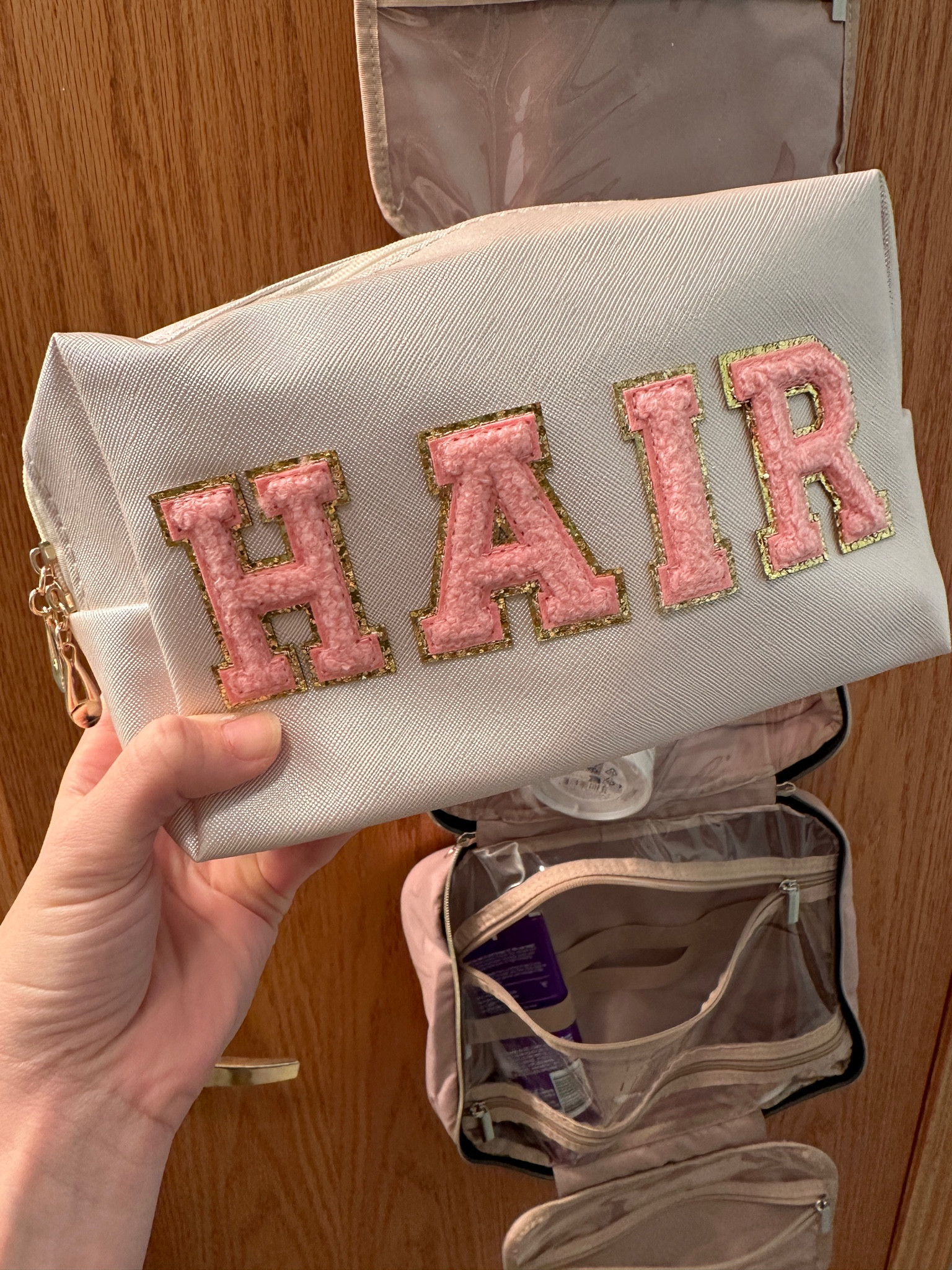 Varsity letter customizable hair bag. Travel bag, toiletry bag. This is a Stoney clover look alike for less! 

#LTKtravel #LTKbeauty #LTKitbag