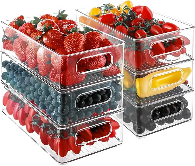 Refrigerator Organizer Bins, HERKKA 6 PACK Organizer Bins Stackable Fridge Organizers with Cutout Ha | Amazon (US)