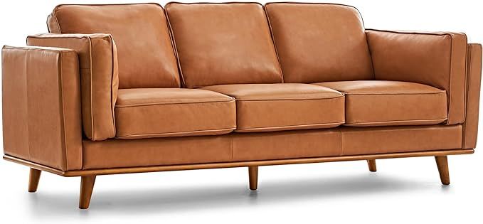 Valencia Artisan Full Leather Sofa 88” | Pure Full Italian Nappa Leather, Solid Wood Accent, Ul... | Amazon (US)