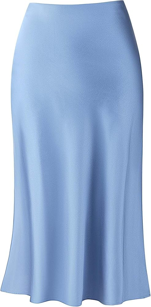 Keasmto Leopard Skirt for Women Midi Length High Waist Silk Satin Elasticized Cheetah Casual Ladi... | Amazon (US)