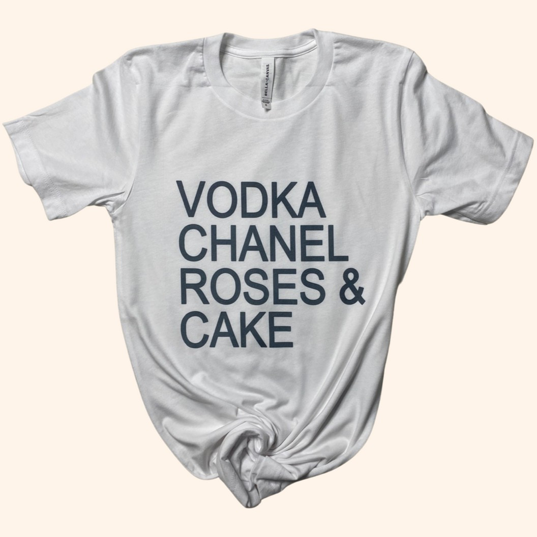 Vodka  Chanel Roses & Cake Graphic Tee Shirt ( Vintage Feel ) | Sassy Queen