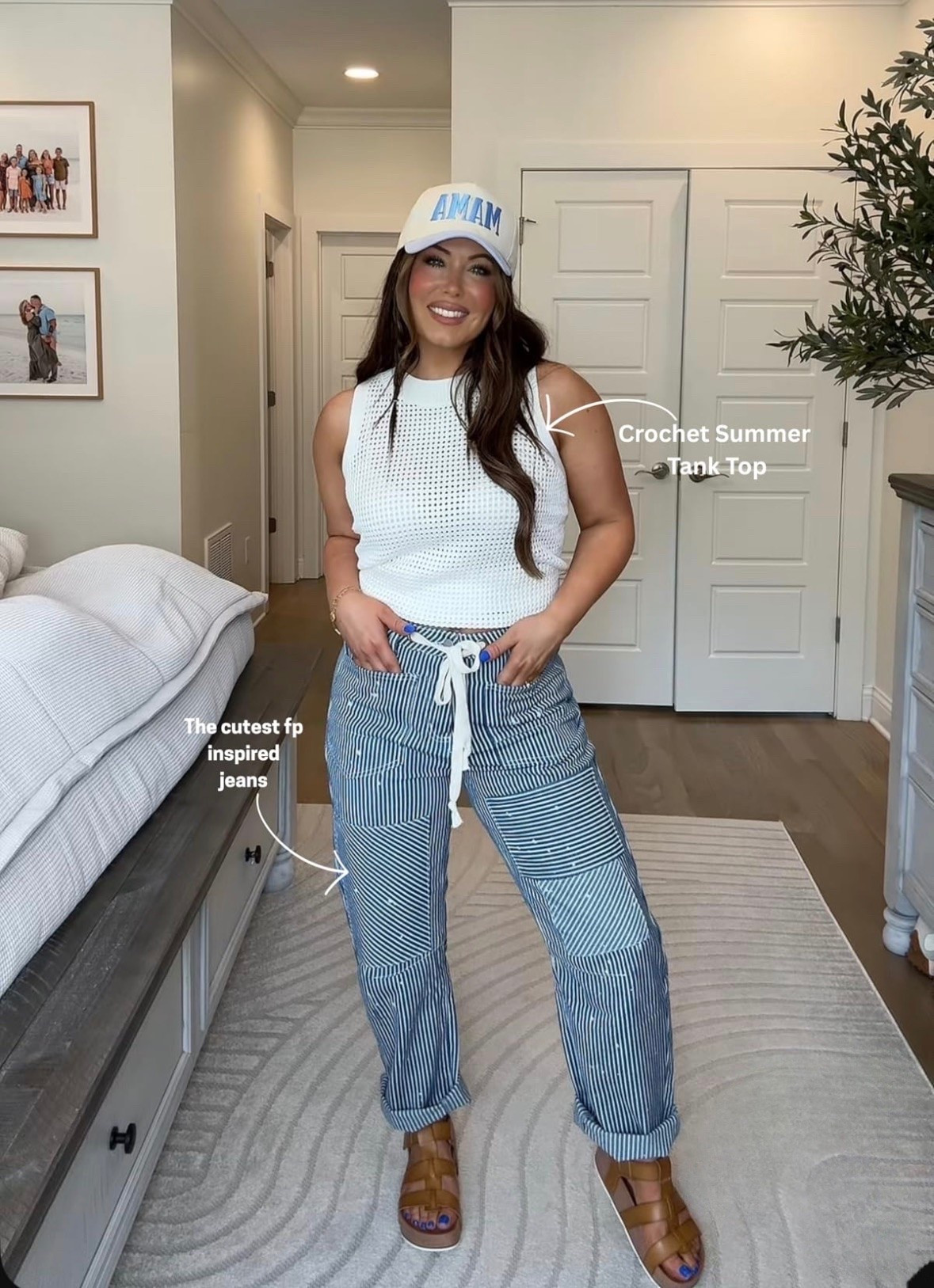 If you love the Free People vibe without the price tag, this outfit is for you! 🤍 The crochet tank is such a summer staple, and these striped jeans are comfy, flattering, and give that effortless coastal look.

For reference I’m 5’4”, 140 lbs, and in mediums!

#LTKStyle #FreePeopleInspired #AmazonFashion #SummerOutfit #CoastalStyle #CasualChic #OOTD

#LTKdayinmylife #LTKmomlife #LTKootd