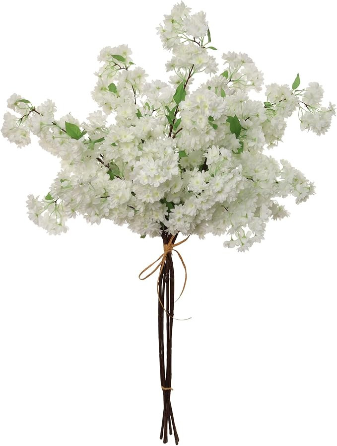 Artificial 40" Cherry Blossom Branches, White Real Touch with Green Leaves, Home Wedding Table Va... | Amazon (US)