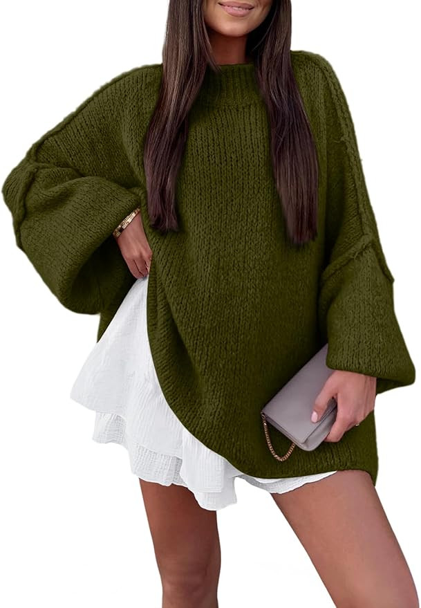 LILLUSORY Oversized Chunky Sweaters for Women Mock Turtleneck Long Pullover Top 2025 Fall Winter ... | Amazon (US)