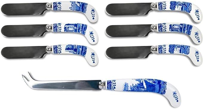 Spode Blue Italian Collection Cheese Knife and Spreaders, Set of 6, Stainless Steel, Porcelain Ha... | Amazon (US)
