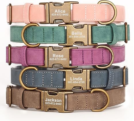KINYABLUE Personalized Dog Collars for Large Dogs, Custom Soft Leather Dog Collar with Engraved I... | Amazon (US)