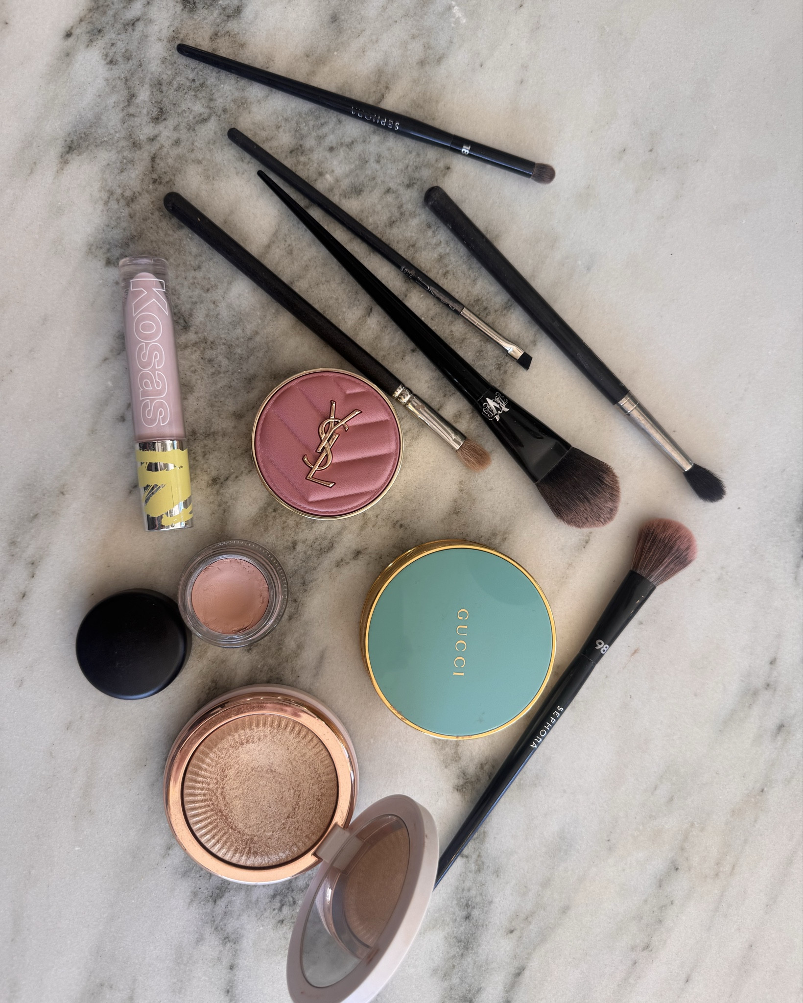 My basic makeup MUST haves. Everyone should have these in your arsenal. The brushes make such a huge difference in application!! The ysl blush is the color “make me blush”, the MAC paint primer pot is “painterly” the Anastasia highlighter is “sun idol” the Gucci bronzer is shade “02” it’s VERY pigmented. You need such a small amount. I’m fair to olive skin tone.

#LTKmorningroutine #LTKselfcare #LTKmomlife