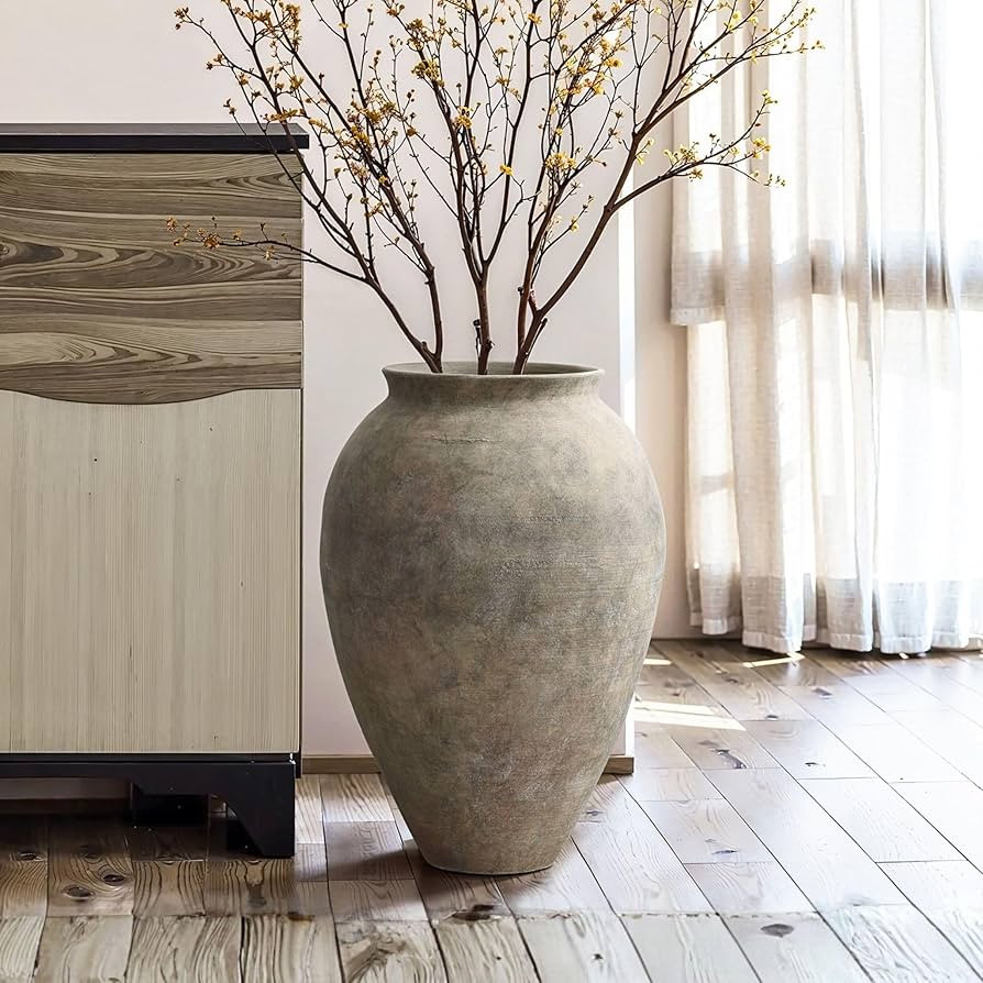 LuxenHome Rustic Ceramic Floor Vase, 17.7" Tall Terracotta Pot with Earthy Gray-Brown Finish, Vin... | Amazon (US)