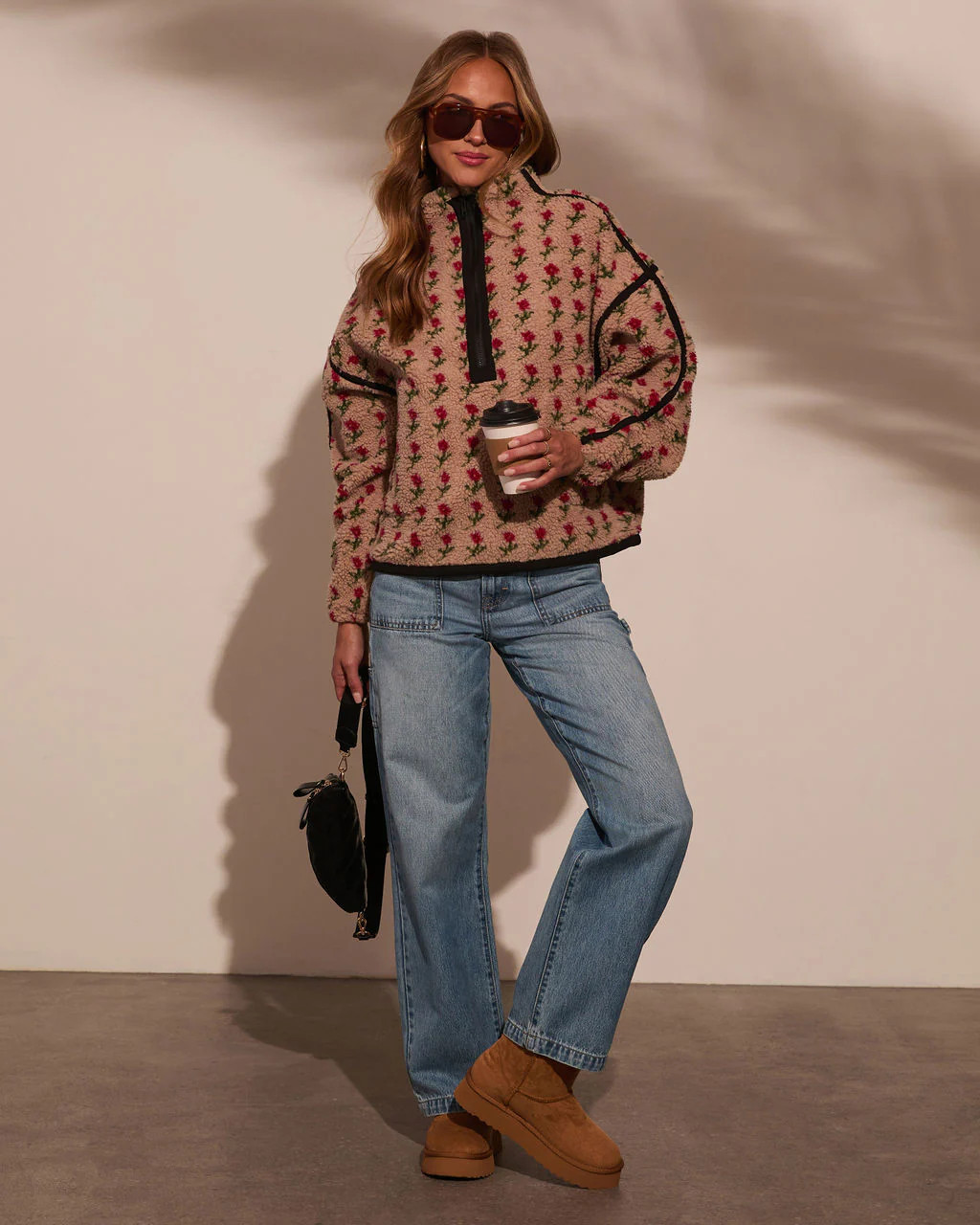 Pauleen Sherpa Floral Quarter Zip Sweatshirt | VICI