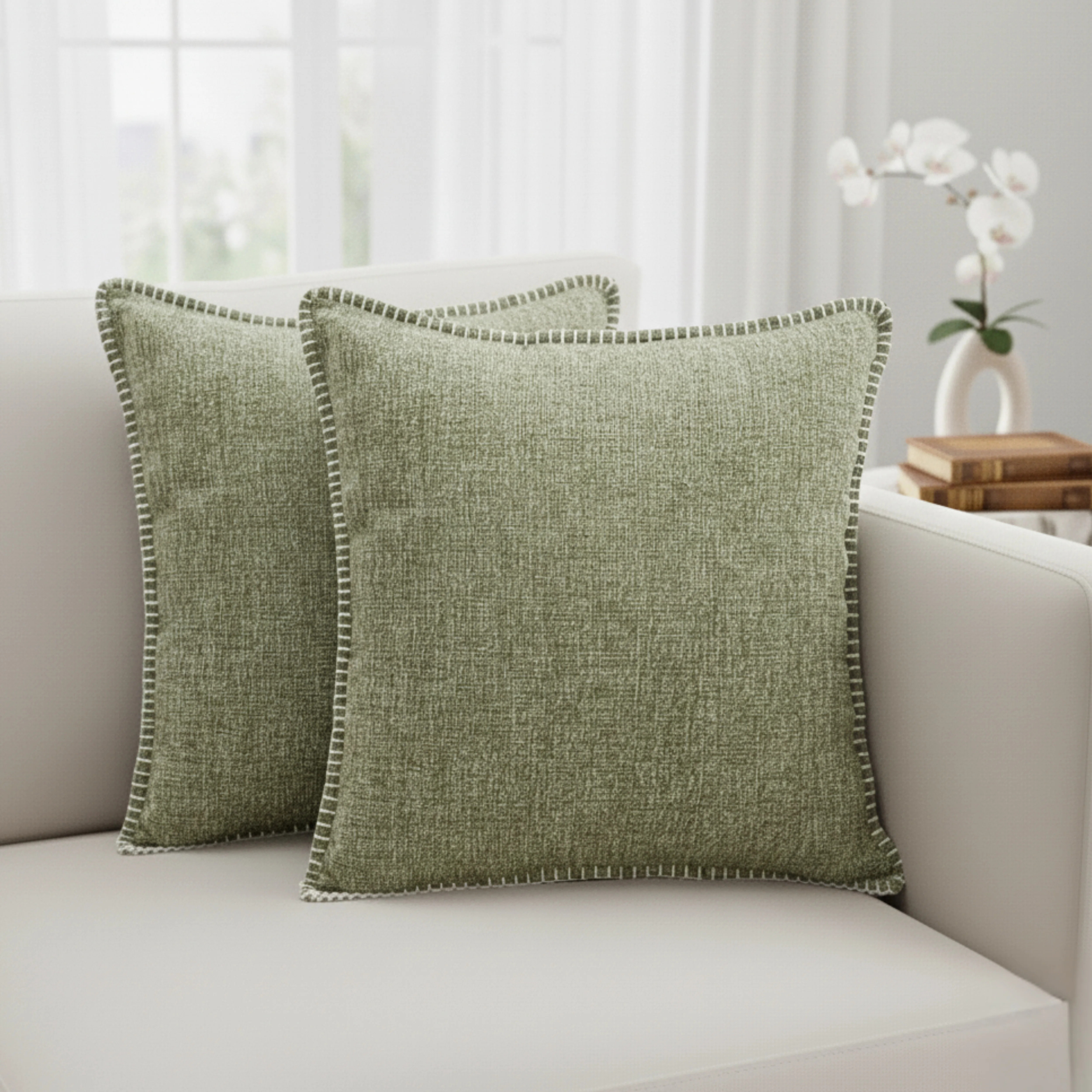 Soft Chenille Throw Pillow Covers With Stitched Edge (Set of 2) | Wayfair North America