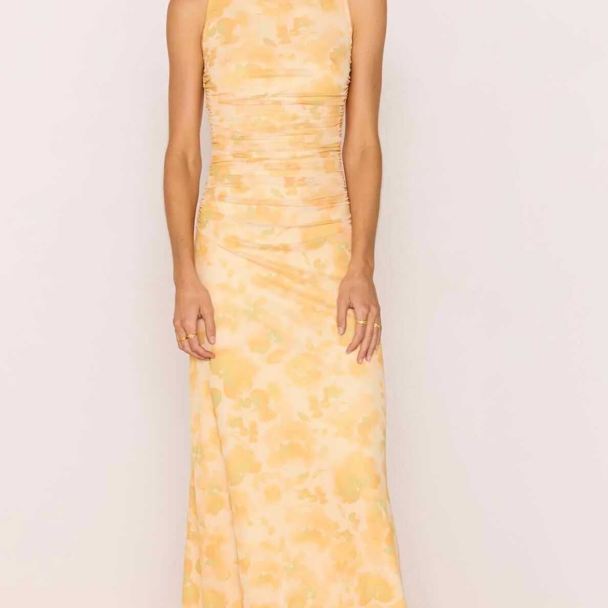 Yellow Floral Mesh Midi Dress - Radiate Sunshine | MINKPINK (Global)