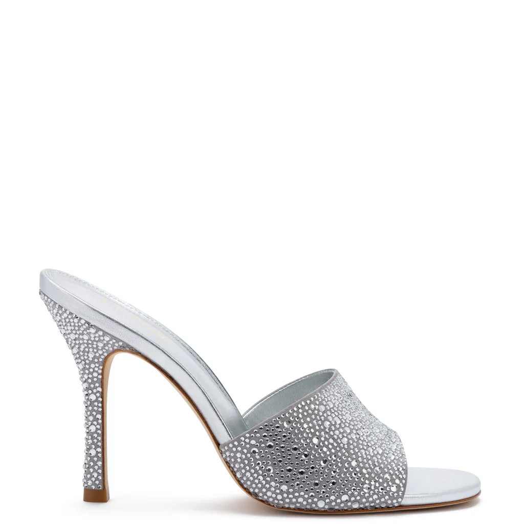 Colette Crystal Mule In Gray Suede | Over The Moon