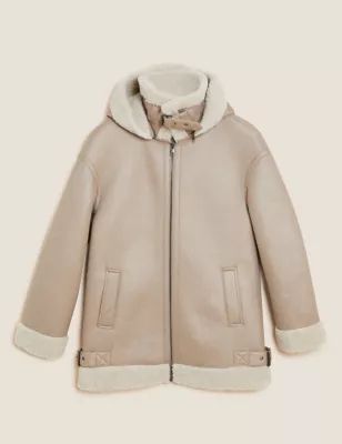 Faux Shearling Hooded Aviator Jacket | M&S Collection | M&S | Marks & Spencer (UK)