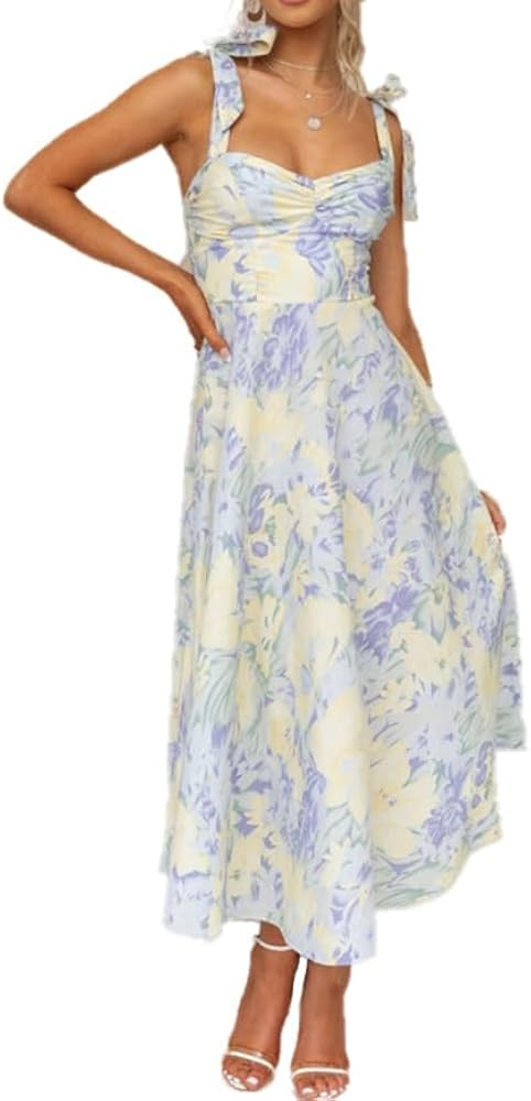 Women's Casual Sleeveless Long Floral Dress for Summer Adjustable Shoulder Strap Beach Flowy Dres... | Amazon (US)