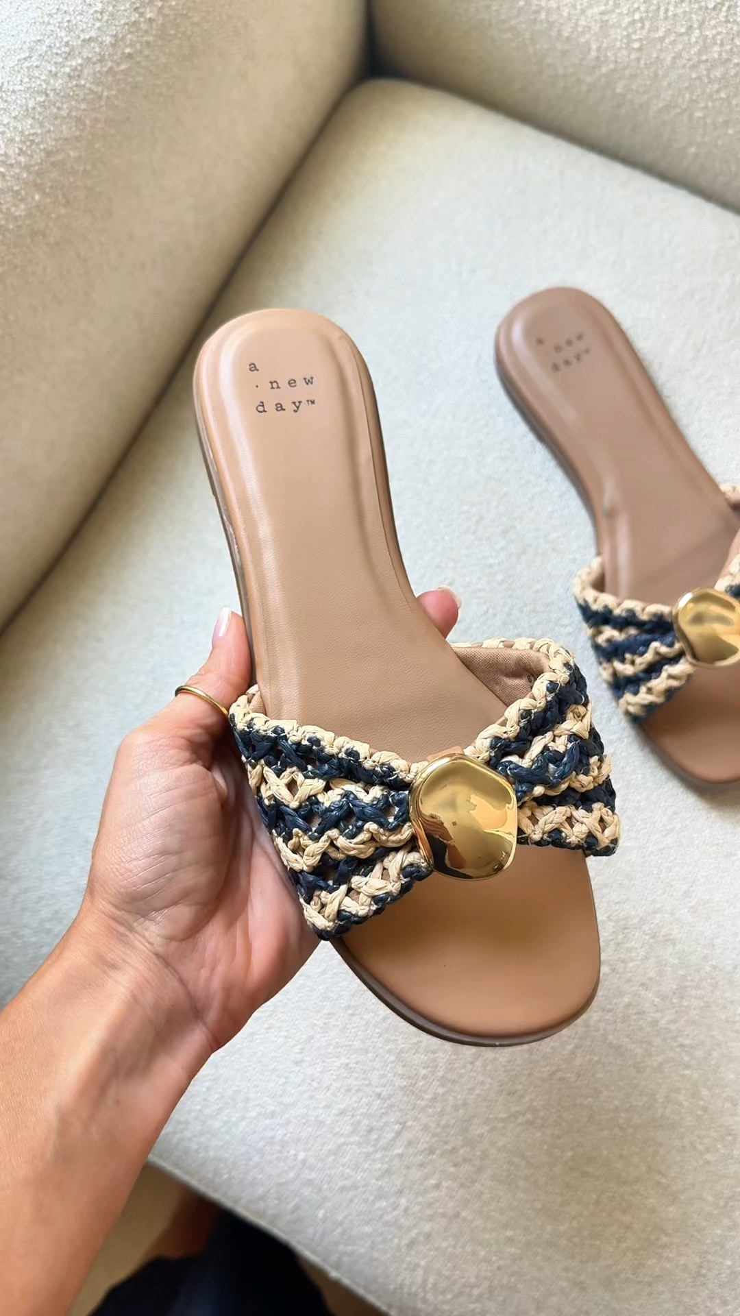 New Target slide sandals! Love the gold detailing. Spring shoes. Summer shoes. Slide sandals. Neutral sandals. Target new arrivals. Target sandals. Target shoes. Woven flat sandals. Vacation outfits. Beach vacation.

#LTKSwim #LTKootd #LTKTravel