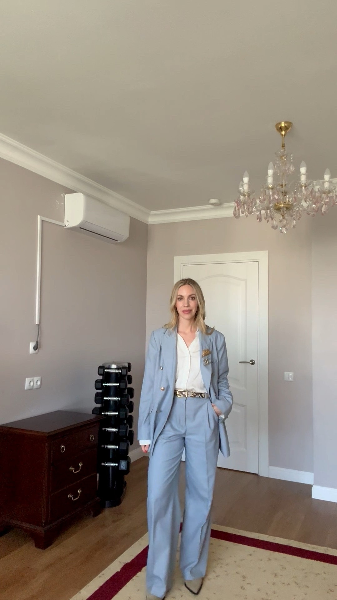 Work outfit, business casual workwear, baby blue suit, blue blazer, Chanel brooch, style over 40

#LTKWorkwear #LTKOver40 #LTKootd