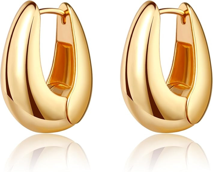 Small Gold Chunky Huggie Hoop Earrings, 14K Gold Plated Thick Huggie Earring, Lightweight Chunky ... | Amazon (US)