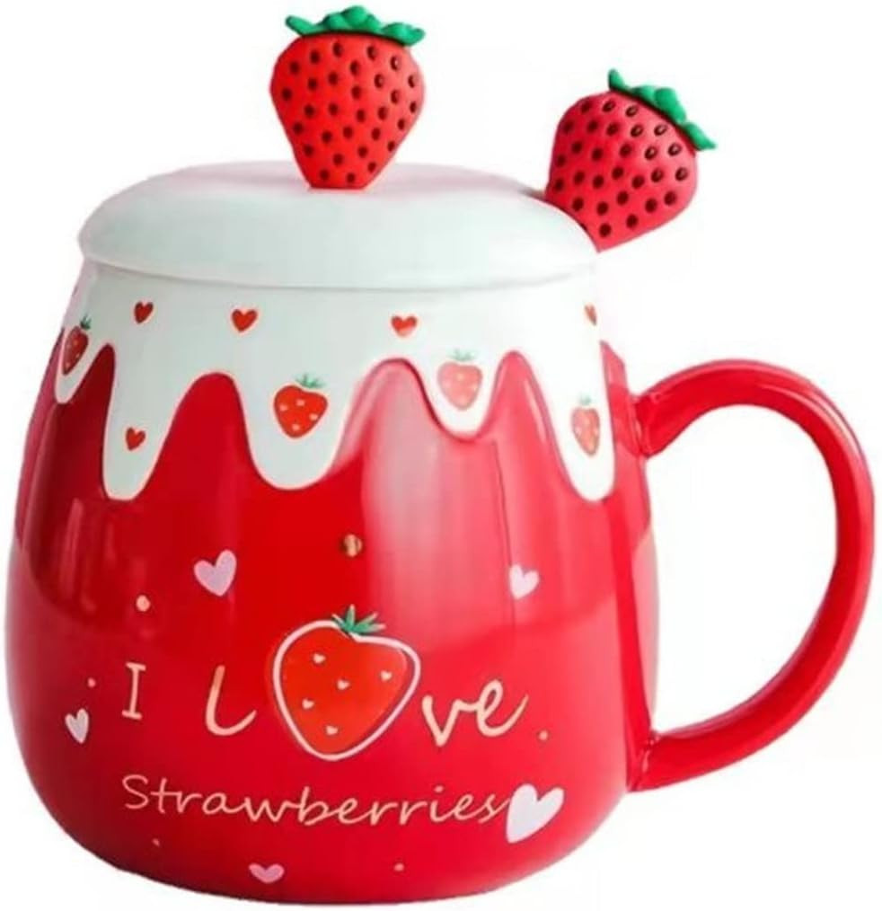 Coffee Mug Cups Ceramic Tea Cup Fruits Strawberry Shaped Handmade Cute Mugs With Lid Spoon Handle... | Amazon (US)