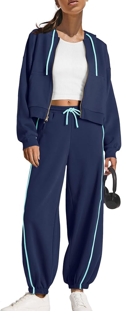 Panadila Womens Sweatsuits 2 Piece Set Zip Up Hoodie and Barrel Sweatpants Piping Sweatshirt Trac... | Amazon (US)