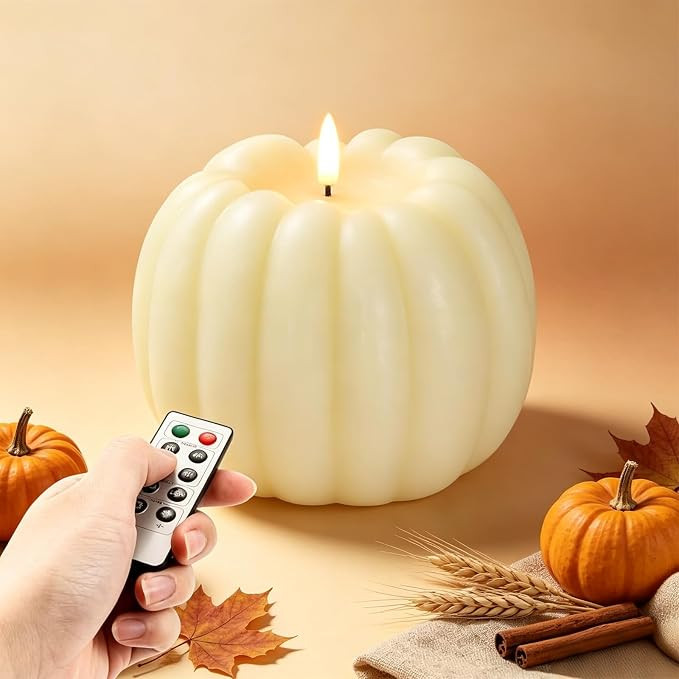 Homemory Flameless Wax Pumpkin Candle Flickering with Remote for Fall Decor | Fall Flameless Cand... | Amazon (US)