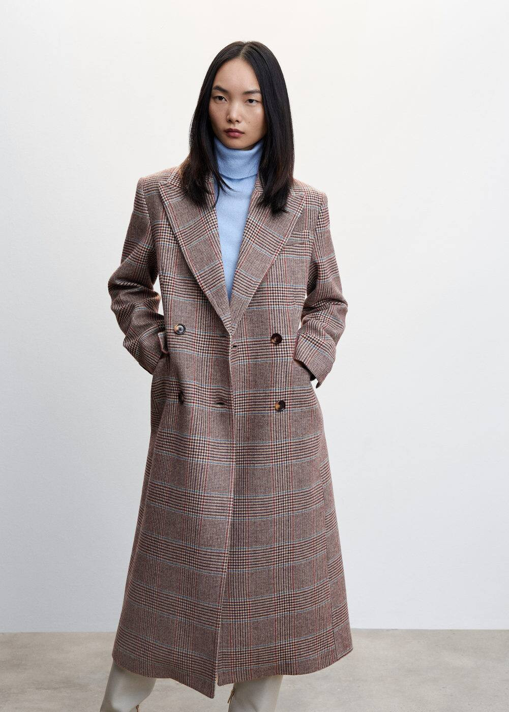 Double-breasted check coat -  Women | Mango USA | MANGO (US)