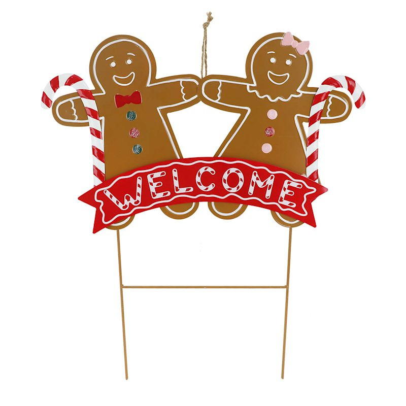 Welcome Gingerbread Men Metal Yard Stake, 24" | At Home