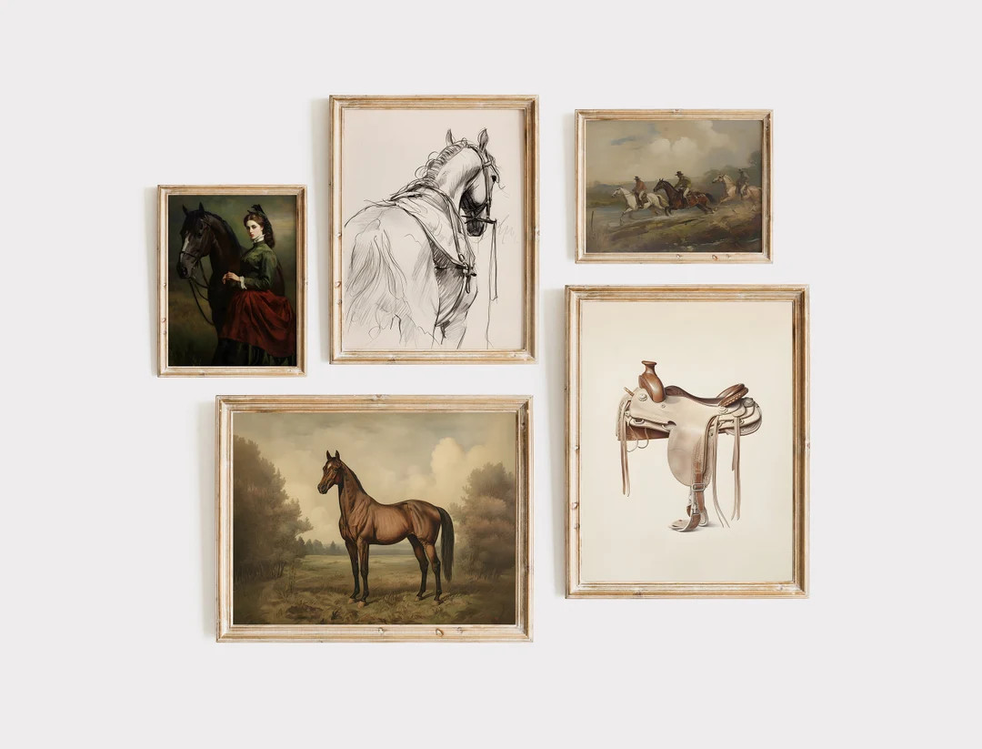 EQUESTRIAN PRINT SET - 5 Prints, Vintage Horse Art Print, Horse Lover Gift, Ralph Lauren Decor, E... | Etsy (US)