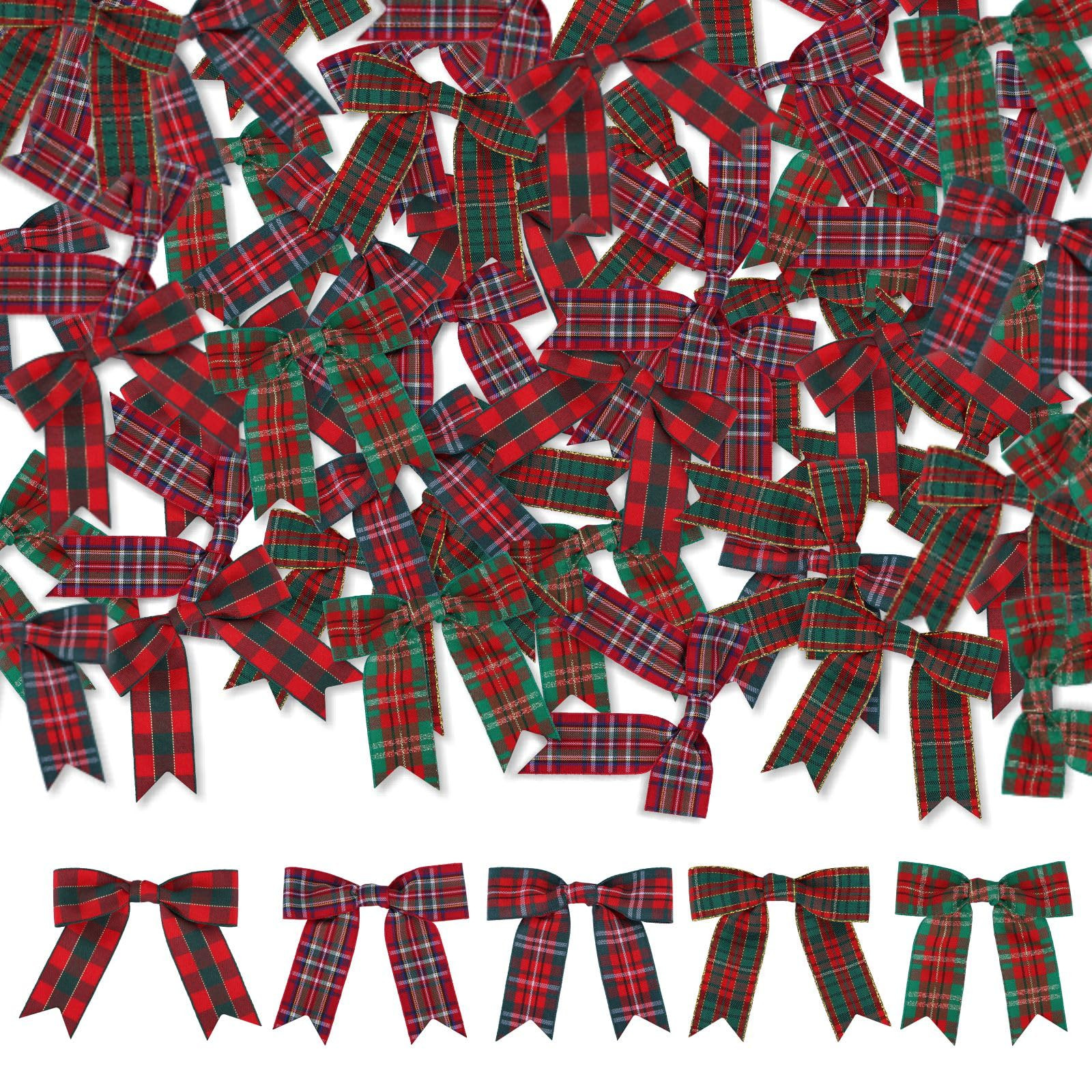 50 Pcs Christmas Gingham Ribbon Bows with Twist Tie Red and Green Buffalo Check Premade Bows for ... | Amazon (US)