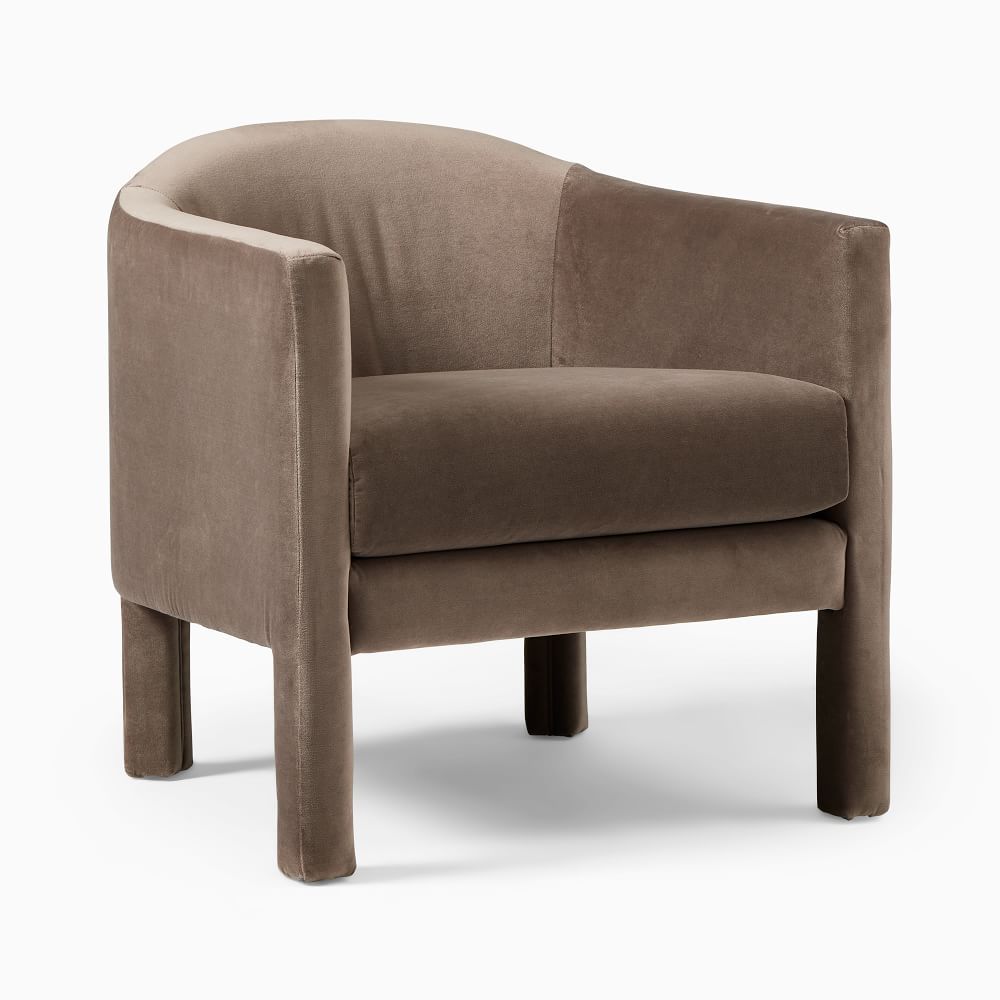 Isabella Fully Upholstered Chair, Fragmented Stripe, Dark Horseradish | West Elm (US)