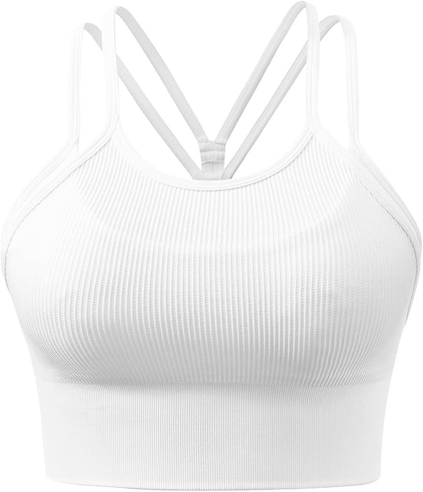 Womens Longline Sports Bra Strappy Padded Workout Top Double Layered Crop Tank Tops | Amazon (US)