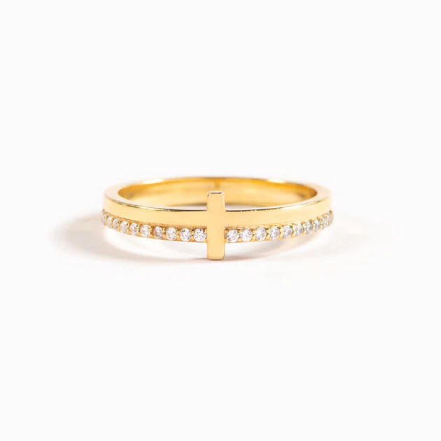 Let God Be In Control Golden Cross Ring | Storyjewellery