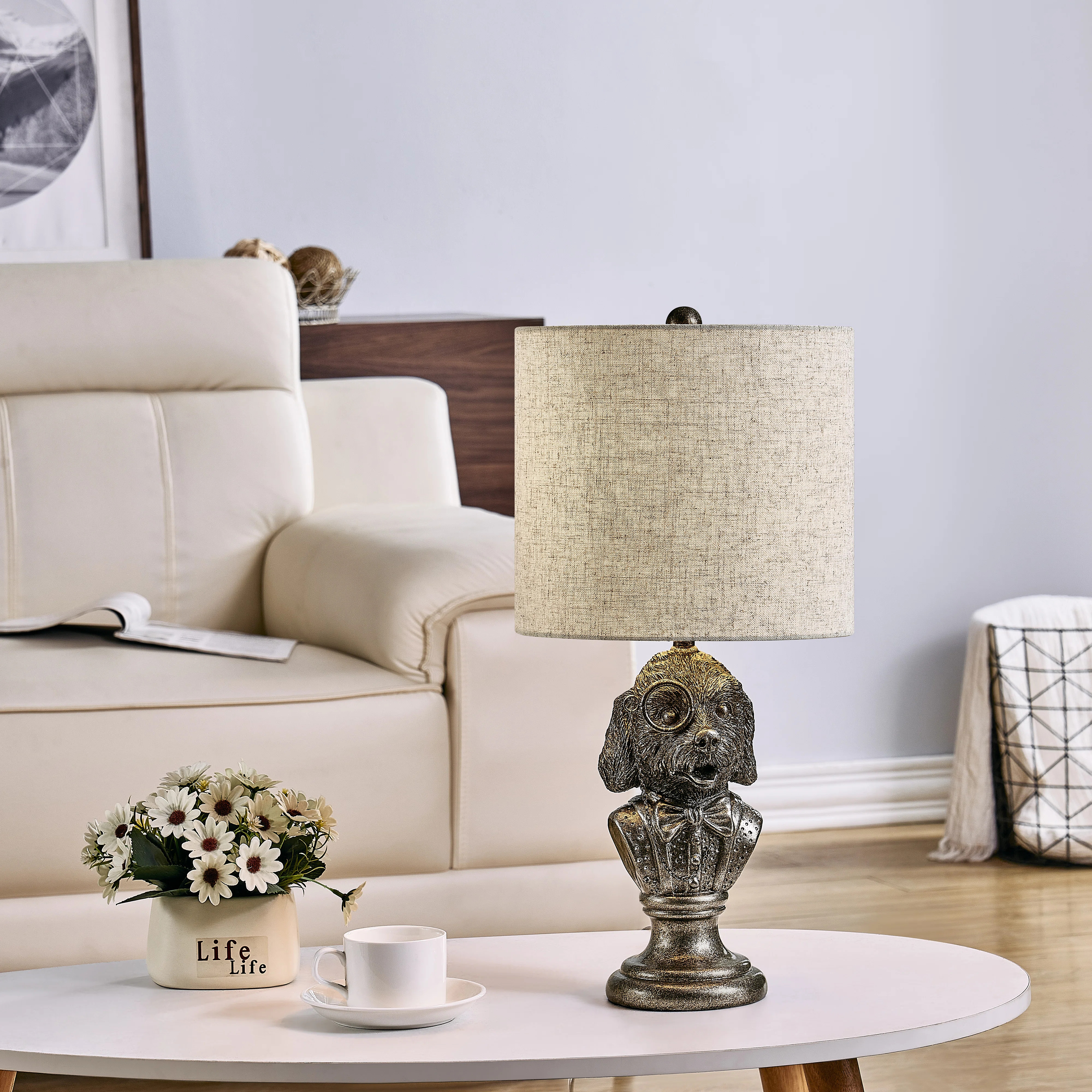 20" Gold Resin Doodle Bust Table Lamp With Linen Shade | Wayfair North America