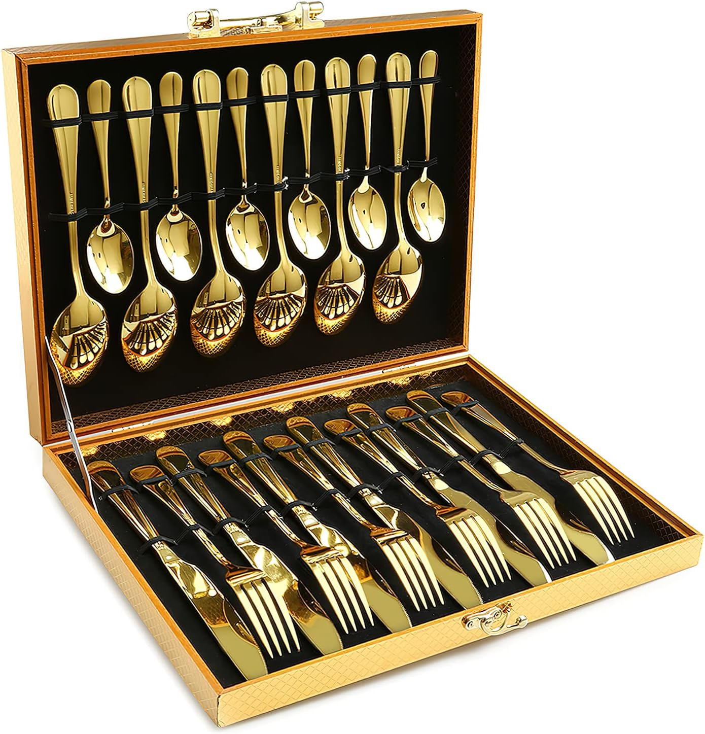 Gold Silverware Set, OGORI 24-Pieces Gold Forged Stainless Steel Flatware Set, Service of 6 | Amazon (US)