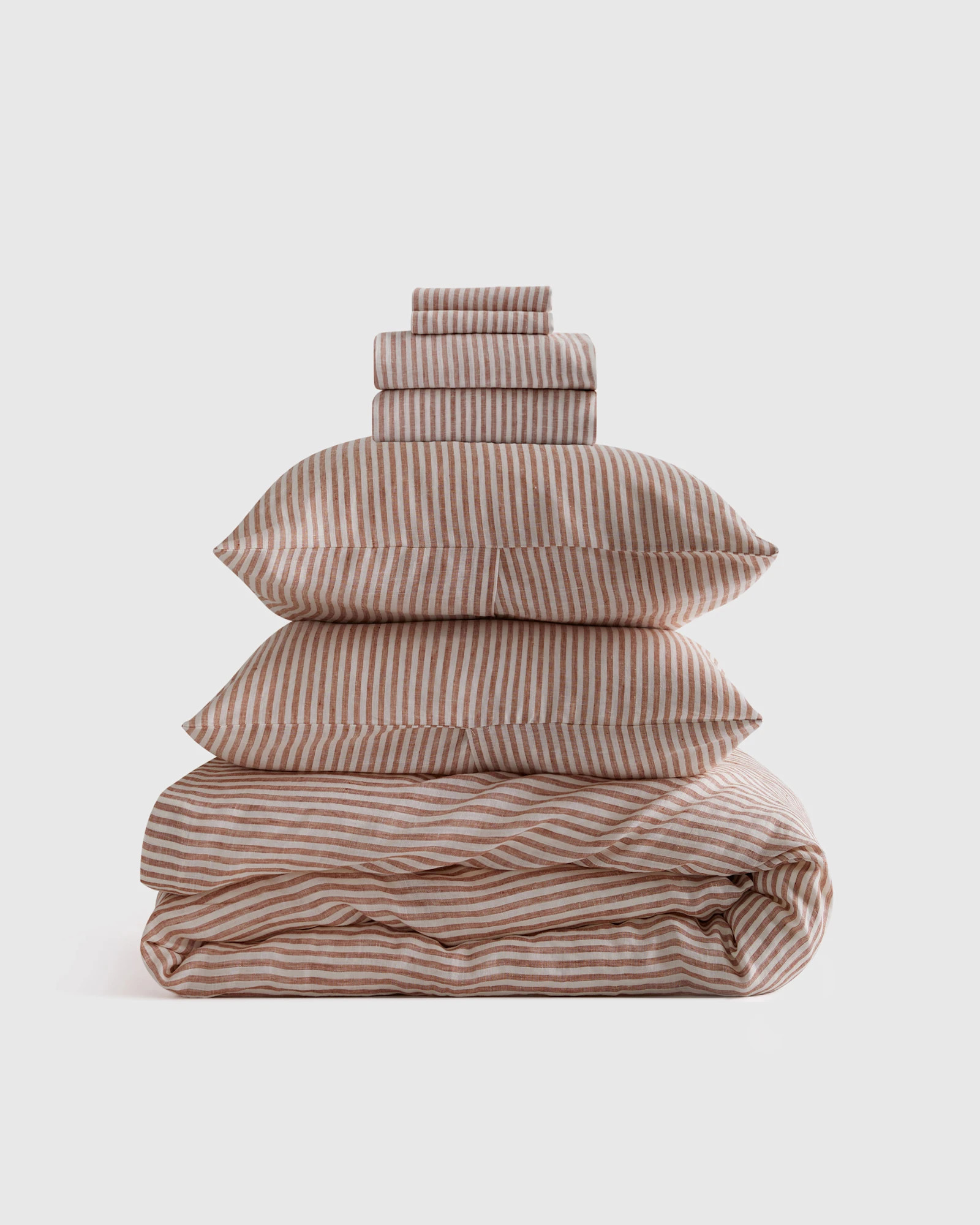 Quince | European Linen Stripe Euro Sham in Terracotta/White Stripe | Quince