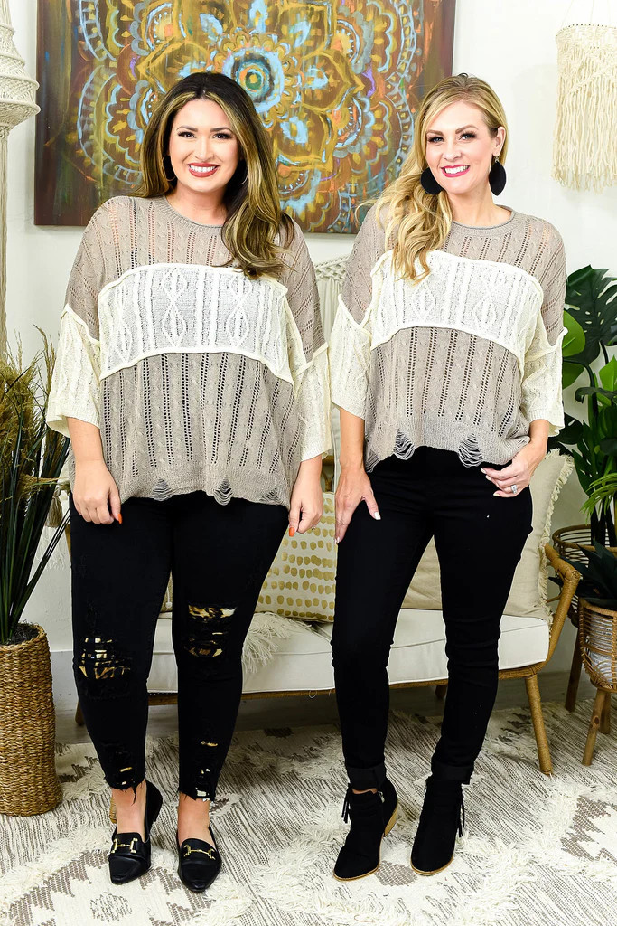 Writing A Love Letter Mushroom/Ivory Knitted Top - T1010MR | Tee for the Soul