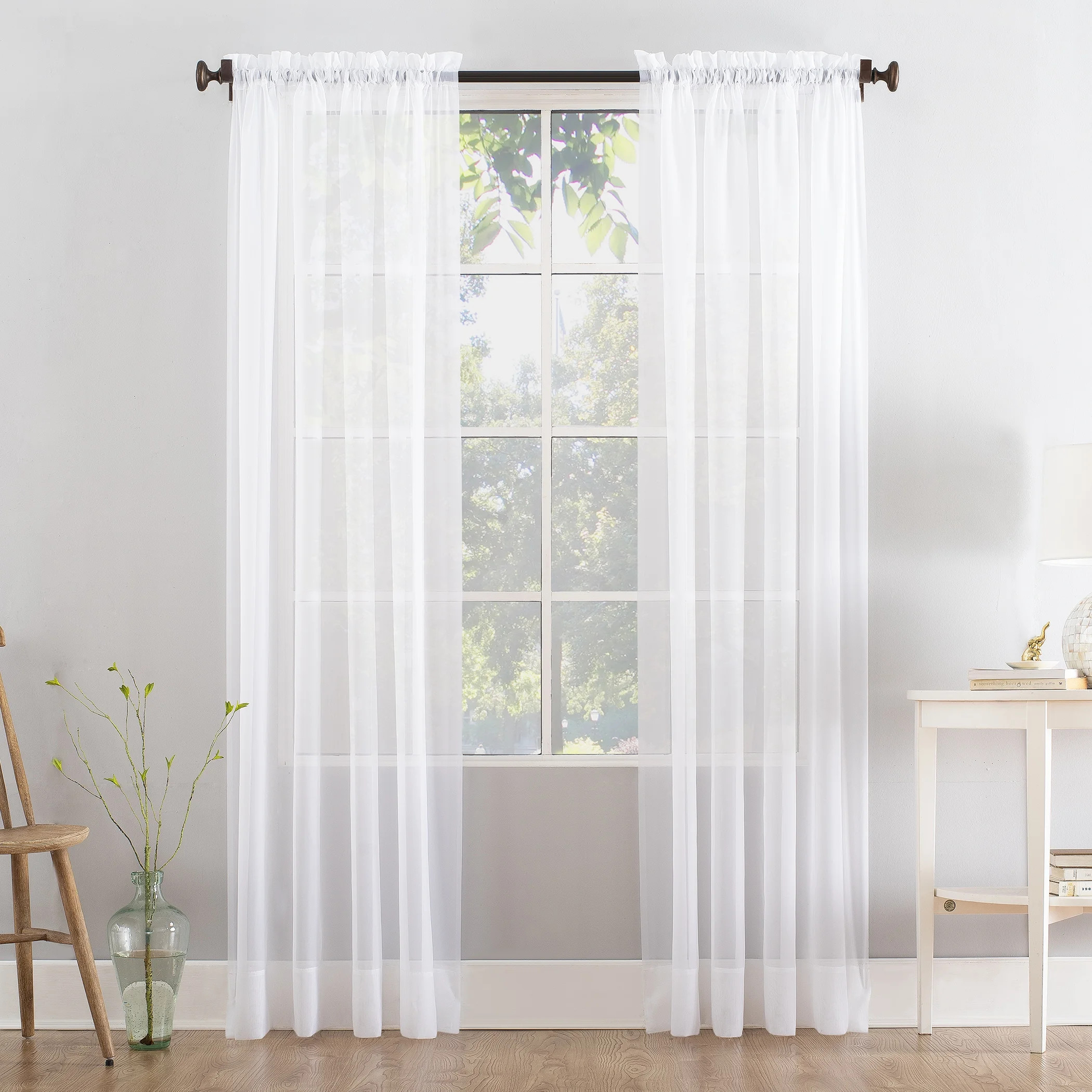 Mainstays Marjorie Sheer Voile Curtain, Single Panel, 59"w x 95"l, White | Walmart (US)