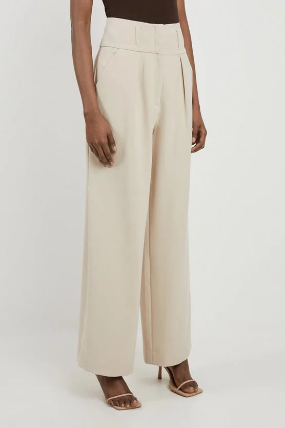 Tailored High Waisted Pleated Wide Leg Trousers | Karen Millen UK + IE + DE + NL