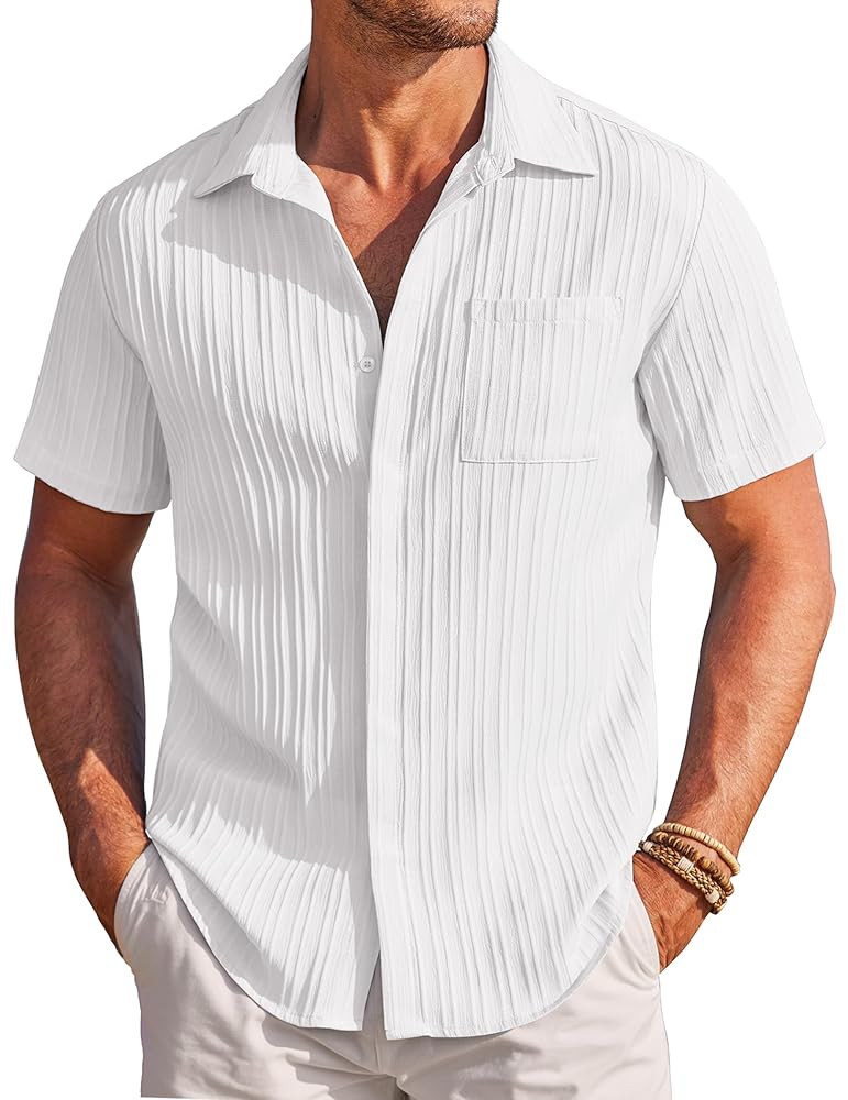 COOFANDY Mens Casual Shirts Short Sleeve Button Down Shirts Fashion Textured Summer Beach Shirt | Amazon (US)