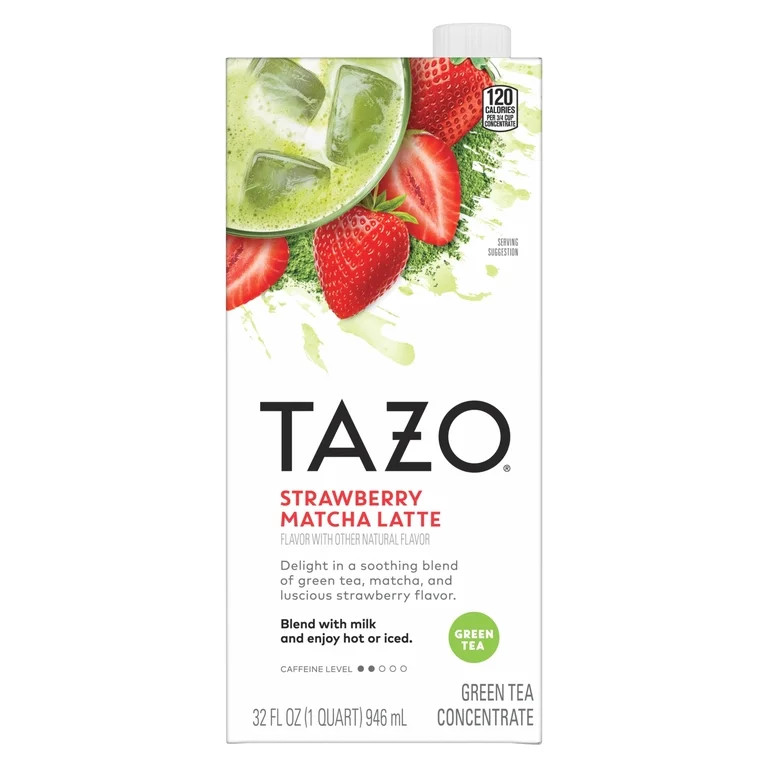 TAZO Strawberry Matcha Latte Concentrate, Sweetened Green Tea and Matcha Flavor, 32oz Carton | Walmart (US)