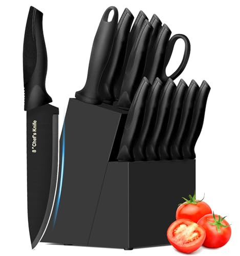 XANAPON Knife Set, 14 Pieces Kitchen Knife Set, High Carbon German Stainless Steel, Dishwasher Safe Cutlery with Sharpener, Black | Amazon (US)