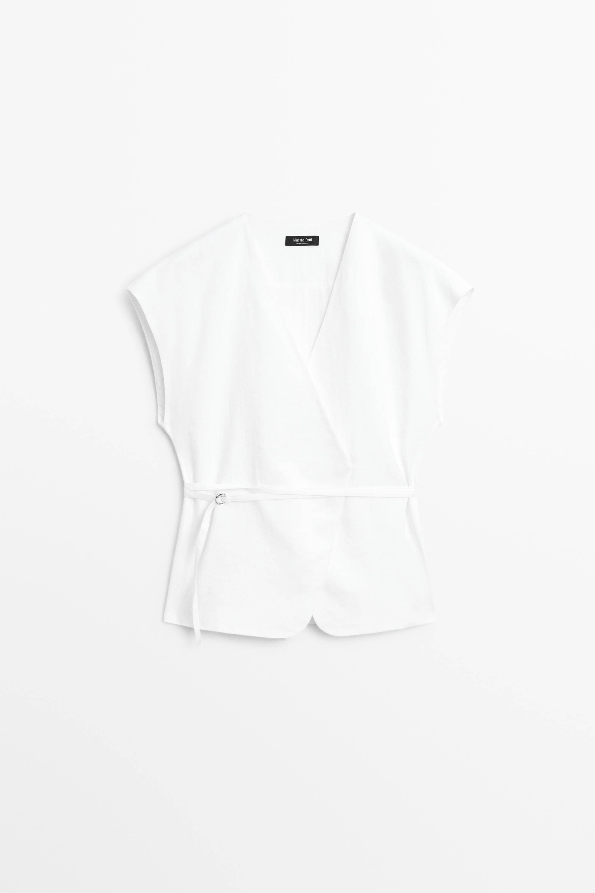 100% linen surplice waistcoat with tie detail | Massimo Dutti US