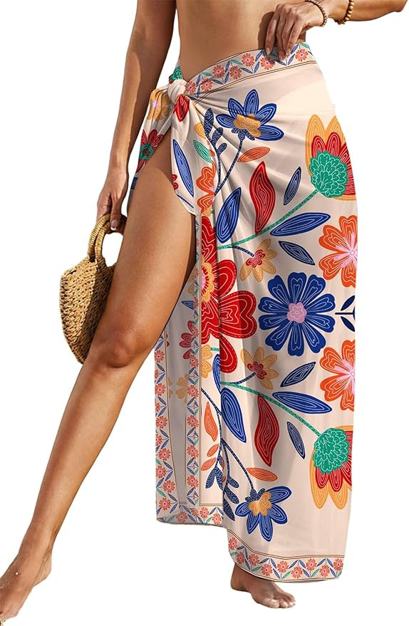 Herseas Women Sheer Sarong High Slit One Size Swimsuit Coverups 2026 Summer Floral Print Chiffon ... | Amazon (US)