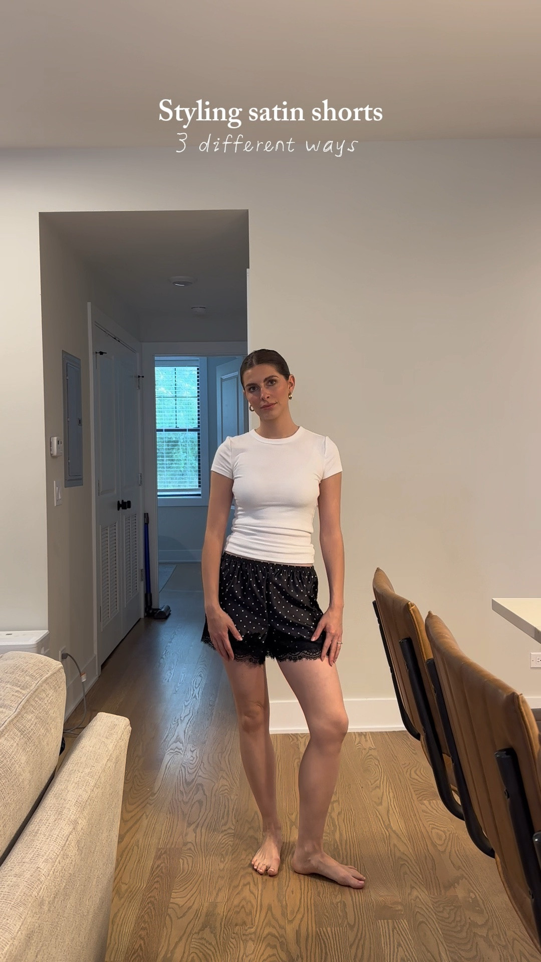 Small shorts 
XXS tee 

Satin shorts 
Summer outfit
Summer ootd 
Summer fashion

#LTKootd #LTKSaleAlert #LTKgrwm