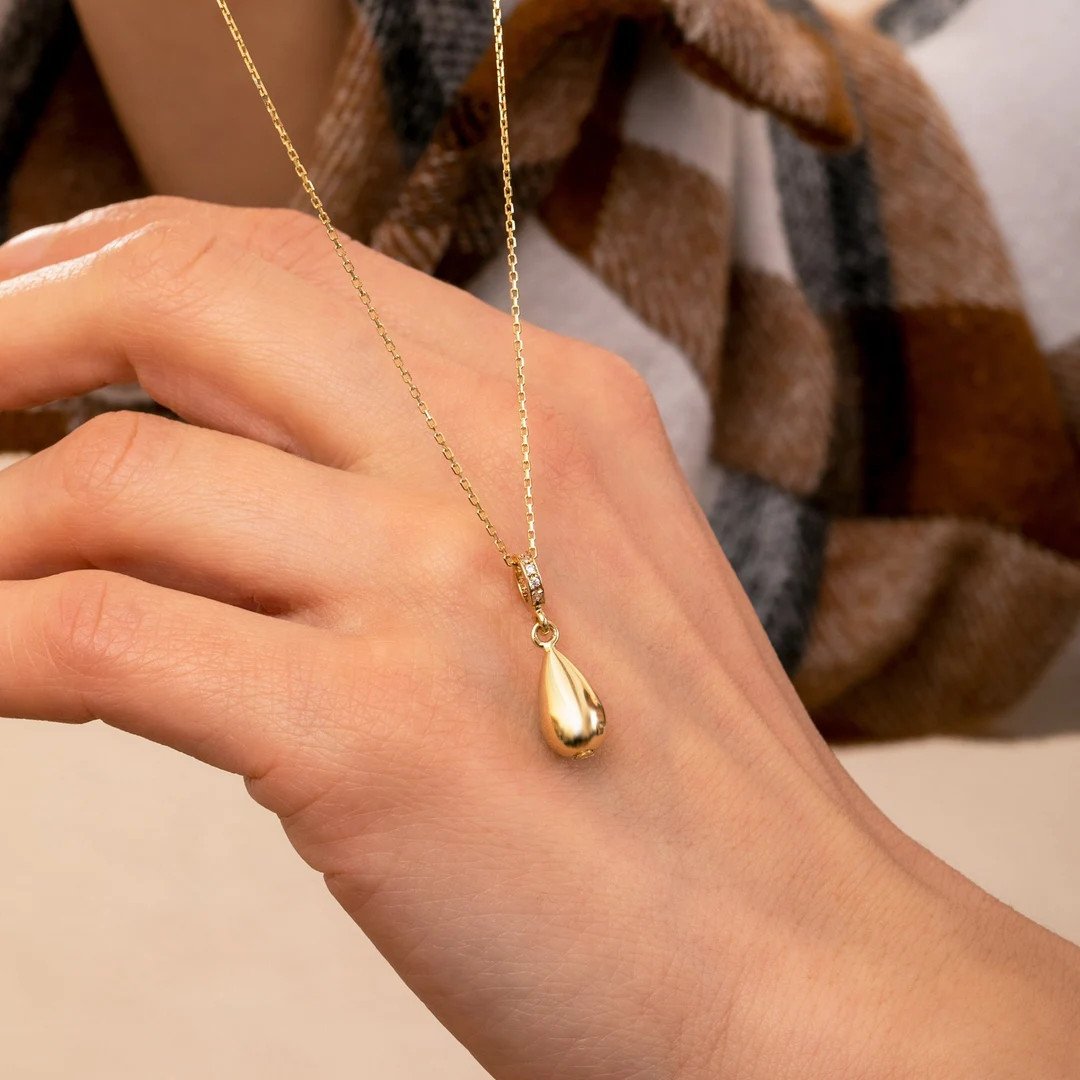 14K Solid Gold Tear Drop Urn Necklace, Pet Ashes Keepsake - Etsy | Etsy (Global)