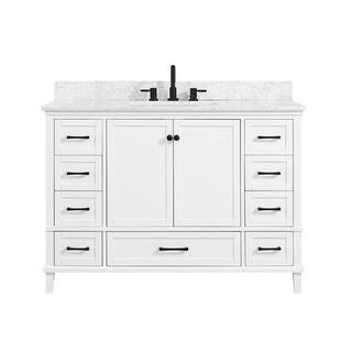 Home Decorators Collection Merryfield 49 in. W x 22 in. D Bath Vanity in White with Marble Vanity... | The Home Depot